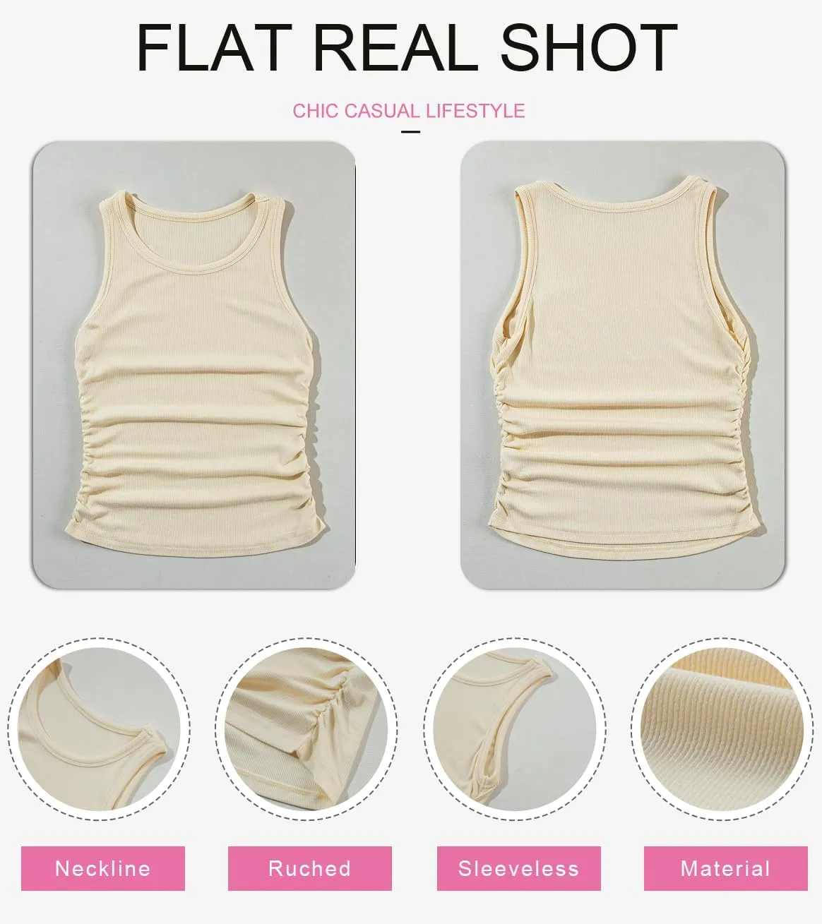 Dokotoo Womens Tank Tops Summer Sleeveless High Neck Ribbed Knit Slim Fitted Blouse Side Ruched Basic Tees Shirts