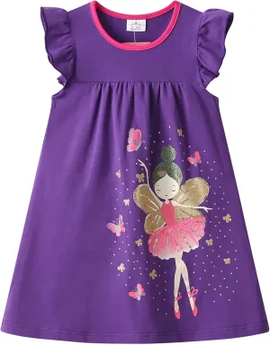 DXTON Toddler Girls Dresses Easter Rainbow Short Sleeve Cotton Casual Summer Birthday School Sundress