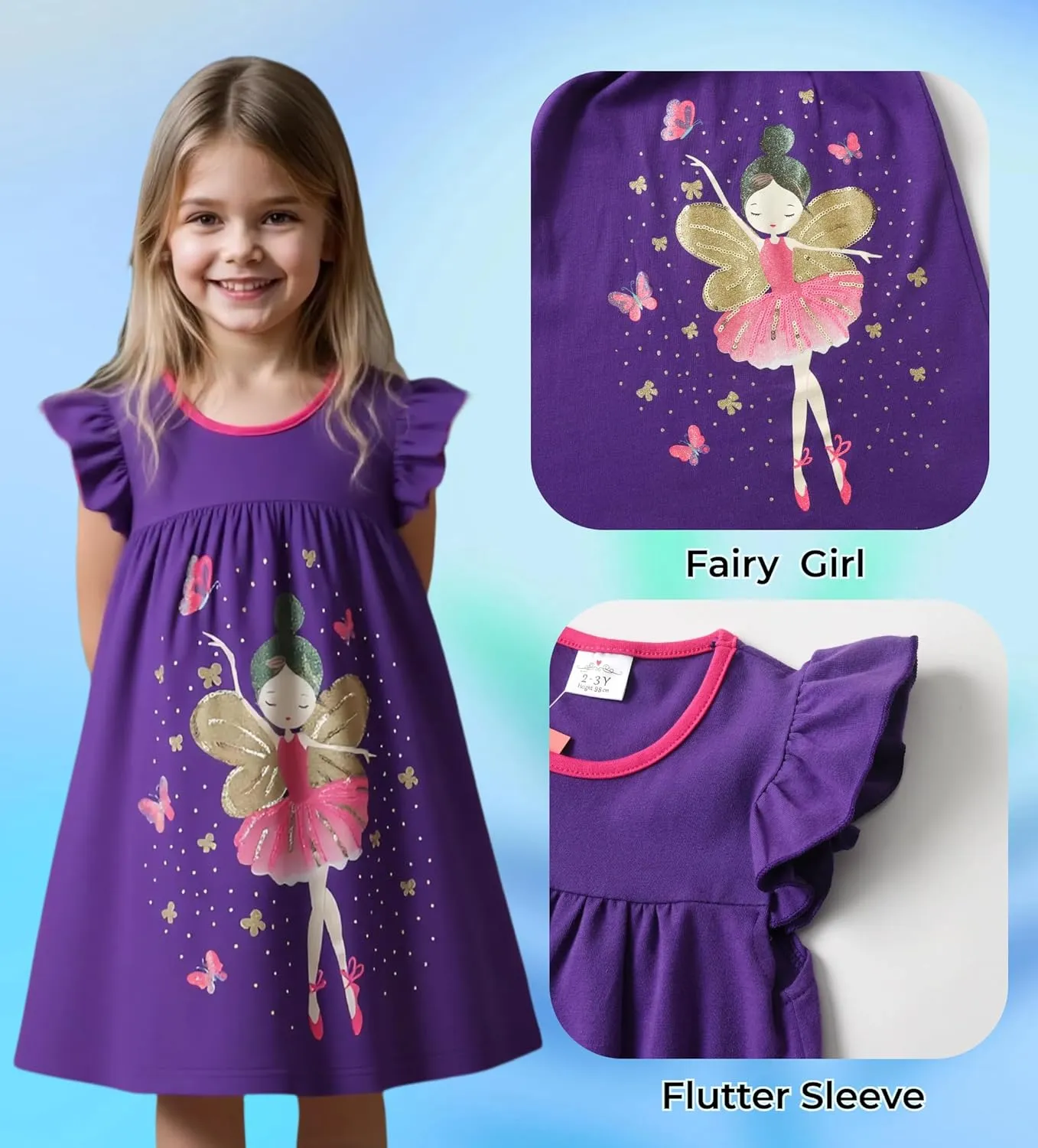 DXTON Toddler Girls Dresses Easter Rainbow Short Sleeve Cotton Casual Summer Birthday School Sundress