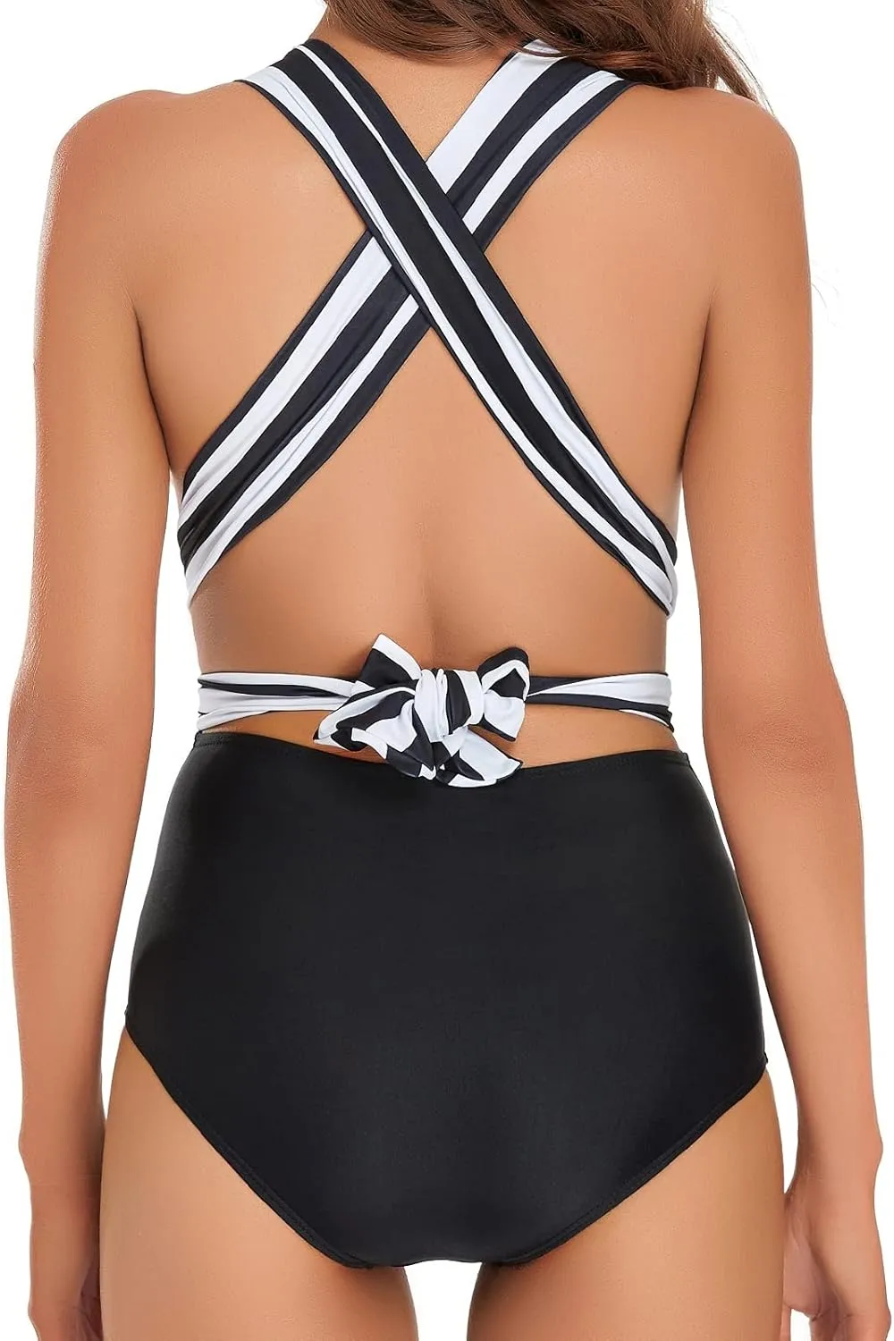 Edelqual Monokini Swimsuit for Women One Piece Deep V Neck Tummy Control Halter Crossover Strap Design Bathing Suit
