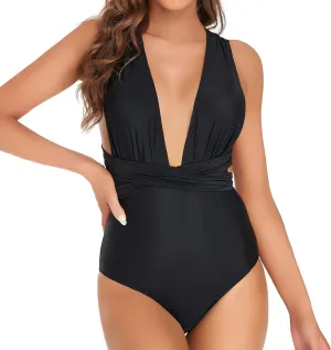 Edelqual Monokini Swimsuit for Women One Piece Deep V Neck Tummy Control Halter Crossover Strap Design Bathing Suit