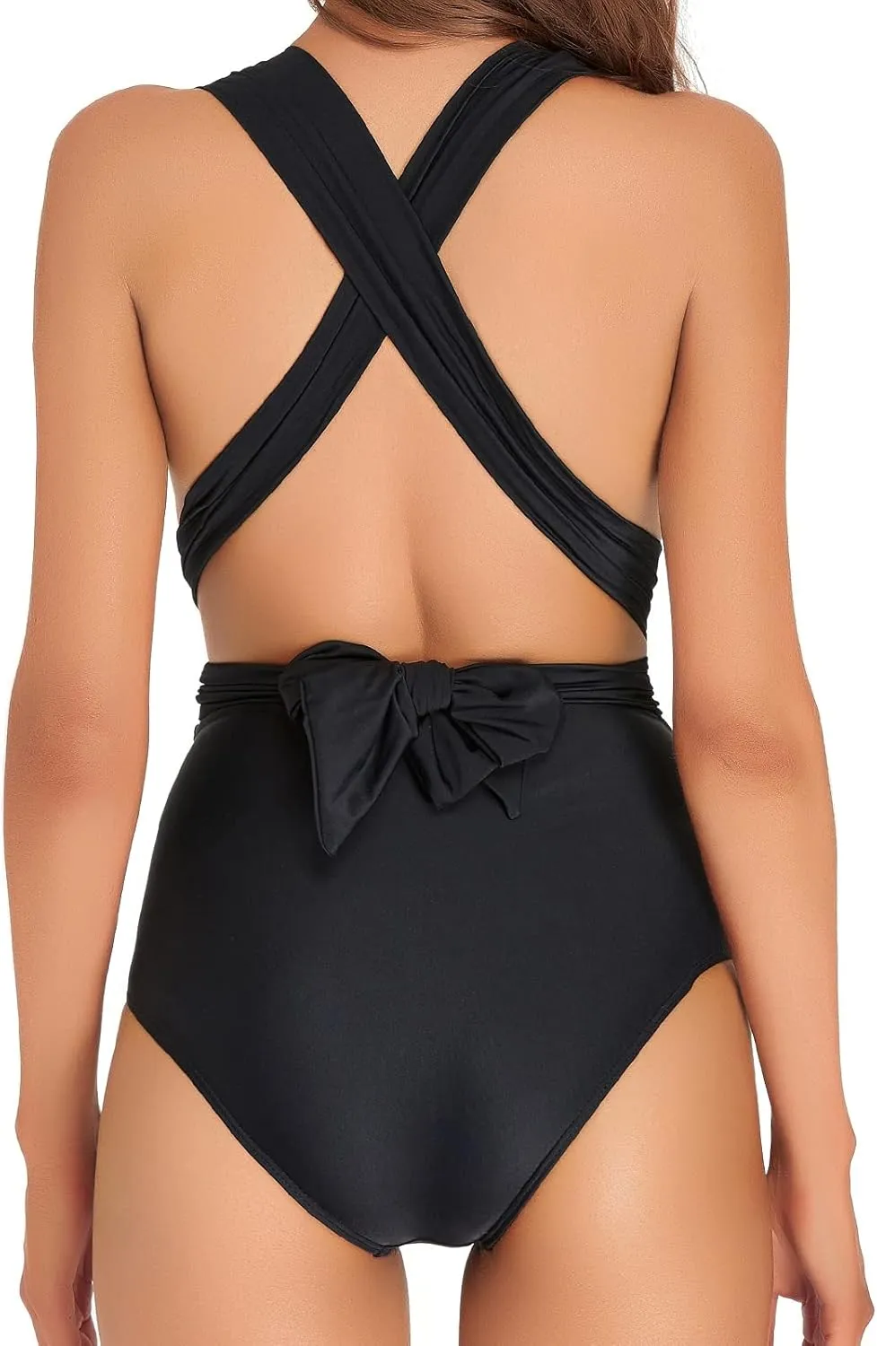 Edelqual Monokini Swimsuit for Women One Piece Deep V Neck Tummy Control Halter Crossover Strap Design Bathing Suit