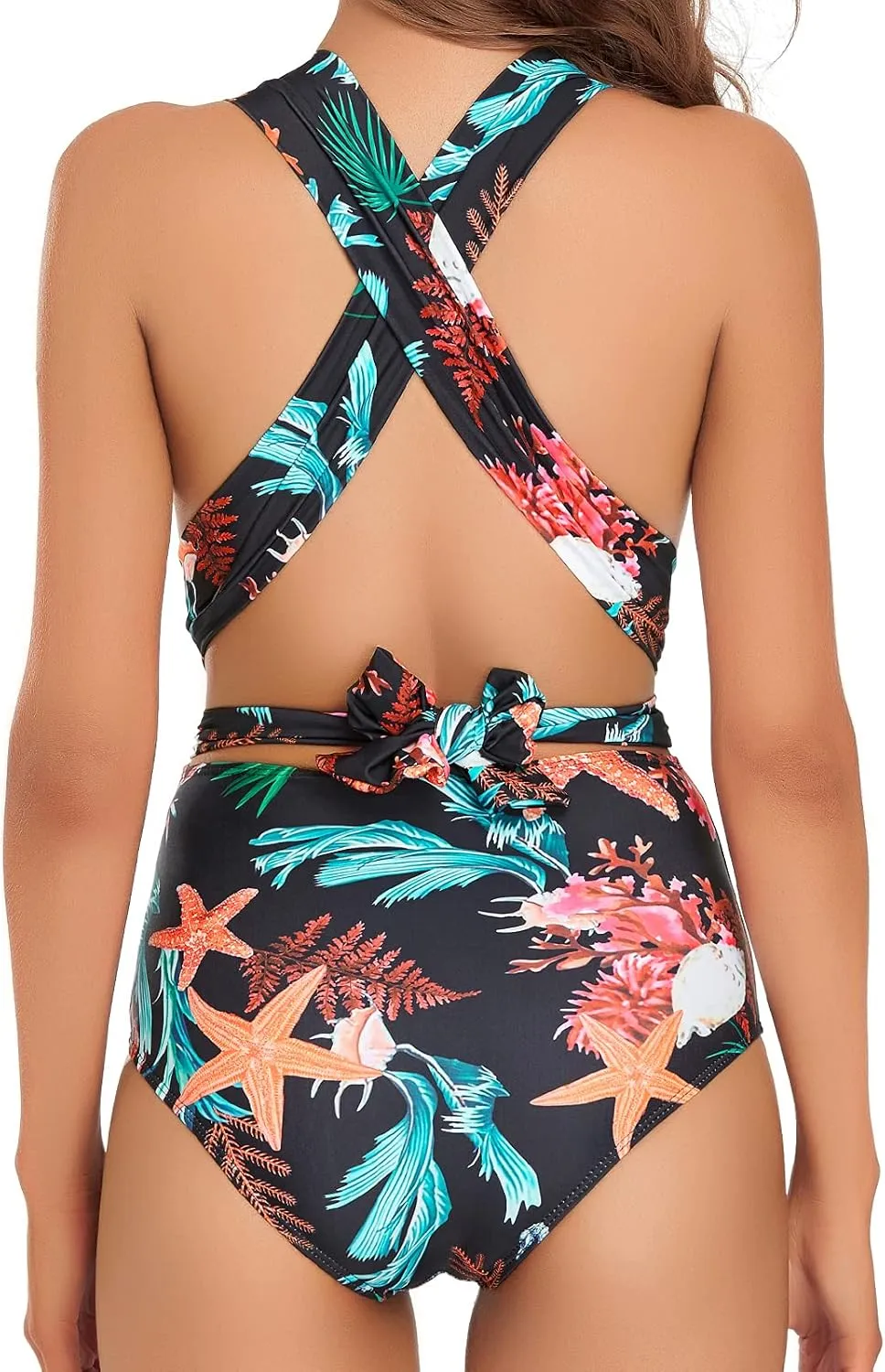 Edelqual Monokini Swimsuit for Women One Piece Deep V Neck Tummy Control Halter Crossover Strap Design Bathing Suit