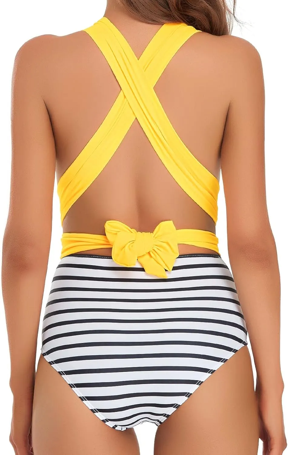 Edelqual Monokini Swimsuit for Women One Piece Deep V Neck Tummy Control Halter Crossover Strap Design Bathing Suit