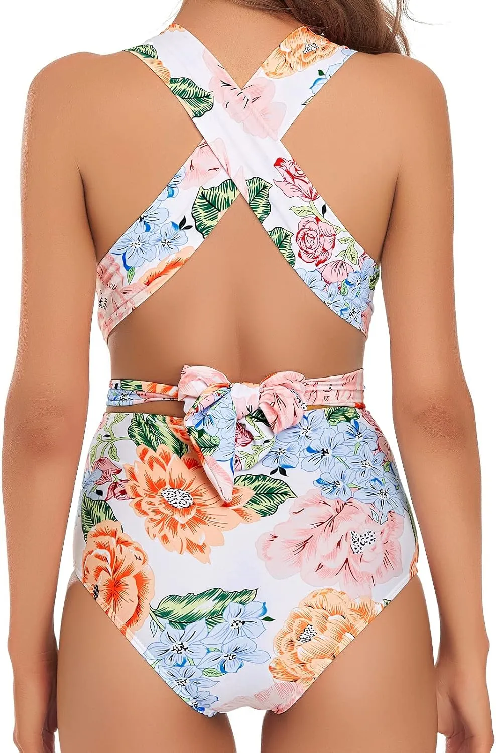Edelqual Monokini Swimsuit for Women One Piece Deep V Neck Tummy Control Halter Crossover Strap Design Bathing Suit