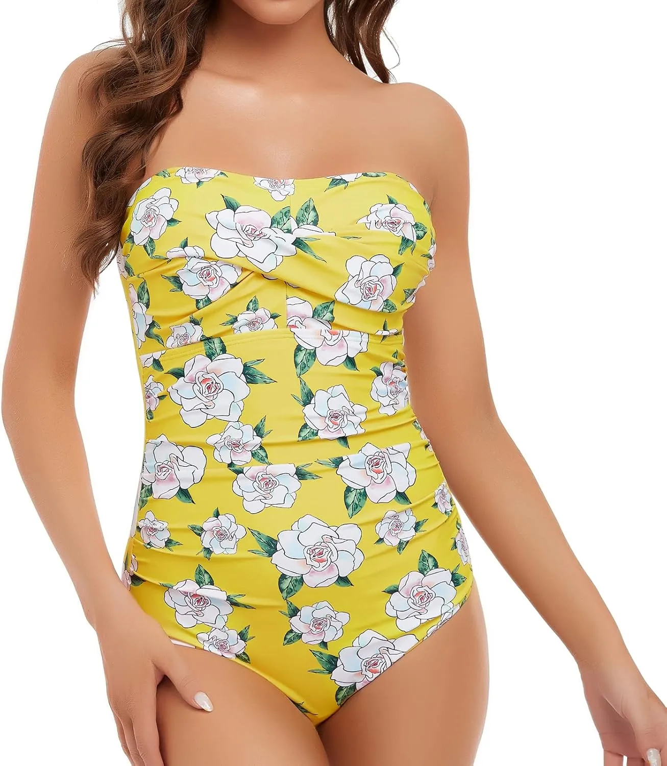 Edelqual Women Swimsuit One Piece Belly Coverage Bathing Suit Removable Halter Backless Shirring Tummy Control Teen Monokini