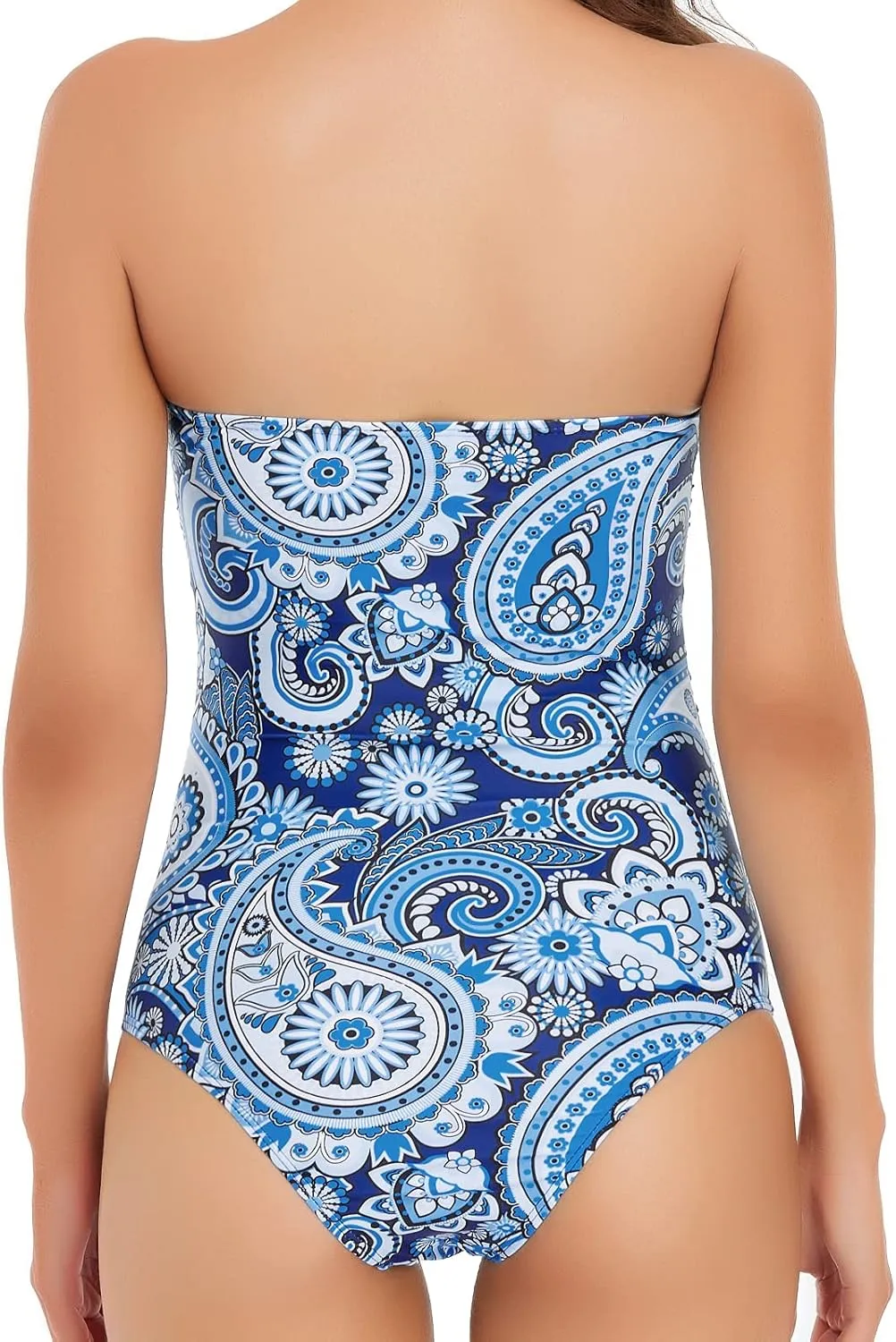 Edelqual Women Swimsuit One Piece Belly Coverage Bathing Suit Removable Halter Backless Shirring Tummy Control Teen Monokini