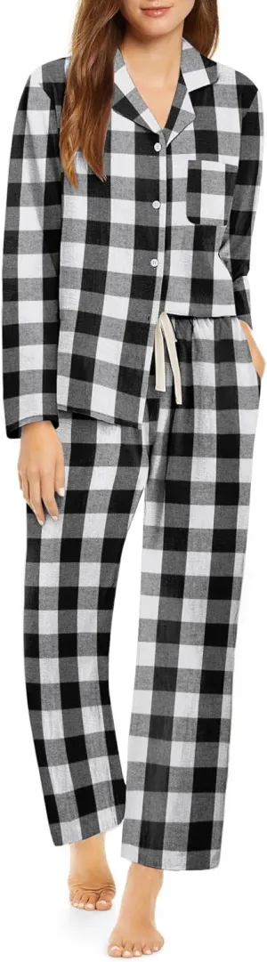 Ekouaer Pajamas Set for Womens 2 Piece Cotton Plaid Loungewear Long Sleeve Sleepwear Soft Button Down Shirts Pjs with Pockets
