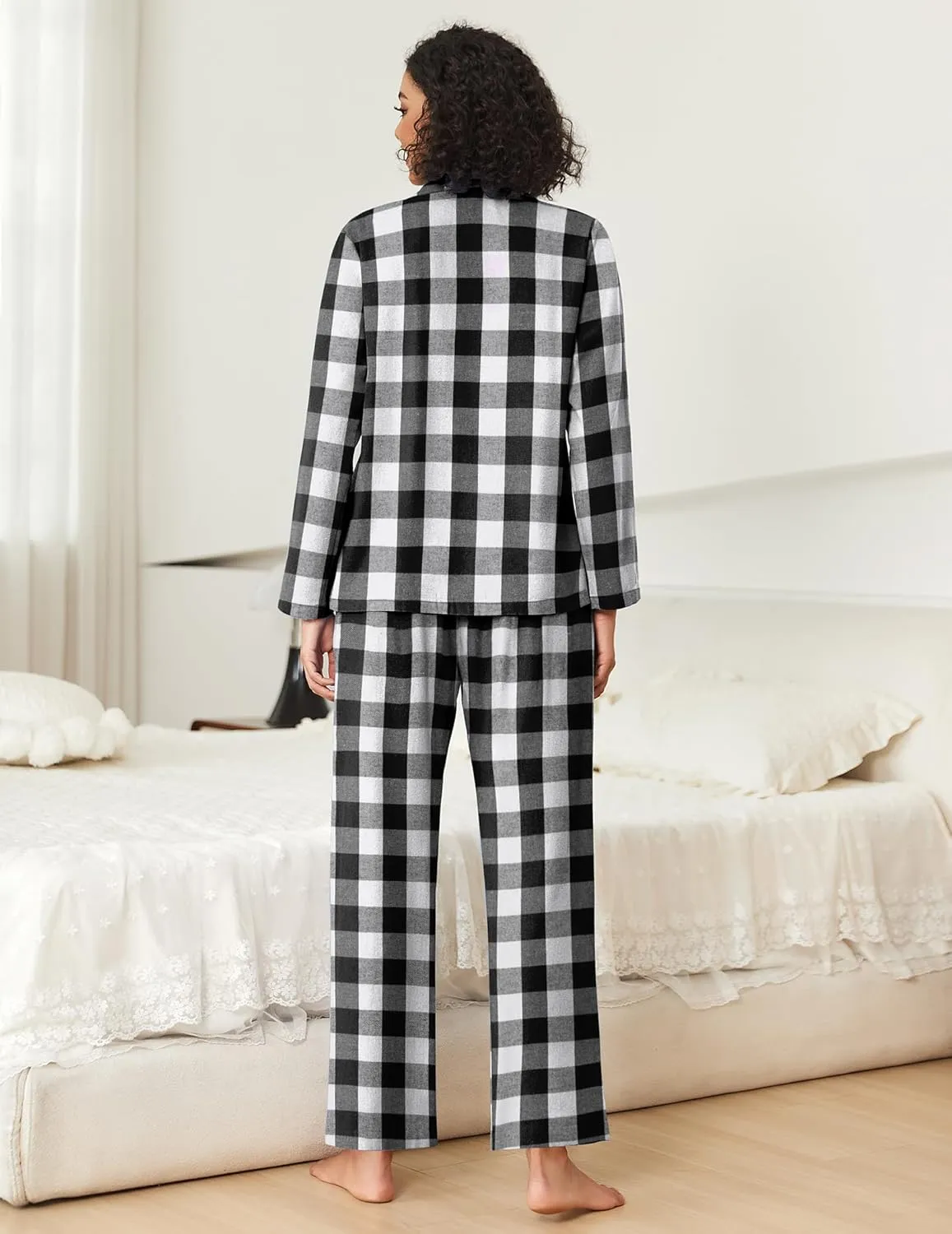 Ekouaer Pajamas Set for Womens 2 Piece Cotton Plaid Loungewear Long Sleeve Sleepwear Soft Button Down Shirts Pjs with Pockets