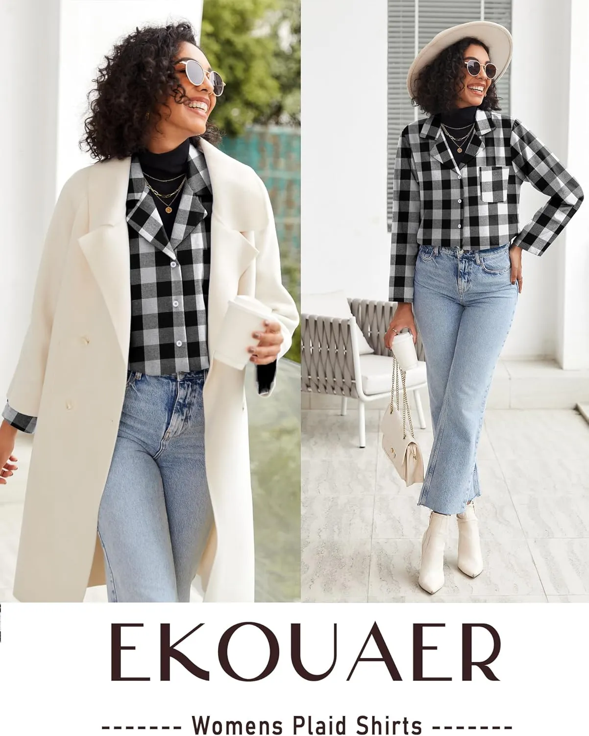 Ekouaer Pajamas Set for Womens 2 Piece Cotton Plaid Loungewear Long Sleeve Sleepwear Soft Button Down Shirts Pjs with Pockets