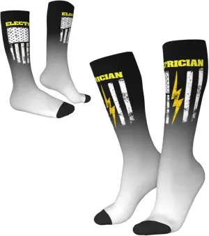 Electrician Usa Flag American Compression Socks For Women Men'S Fun Dress Socks - Funny Novelty Crew Socks
