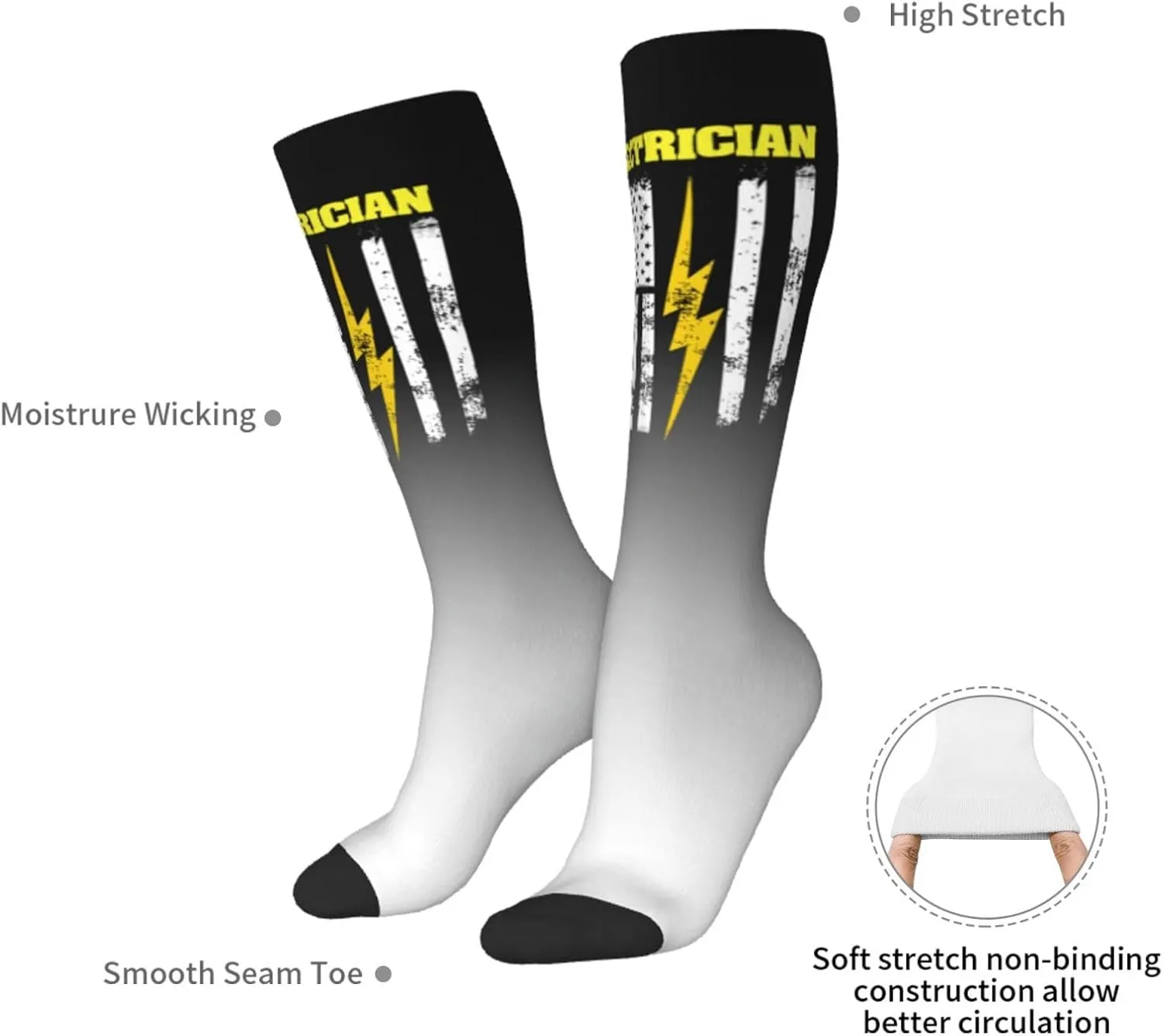 Electrician Usa Flag American Compression Socks For Women Men'S Fun Dress Socks - Funny Novelty Crew Socks
