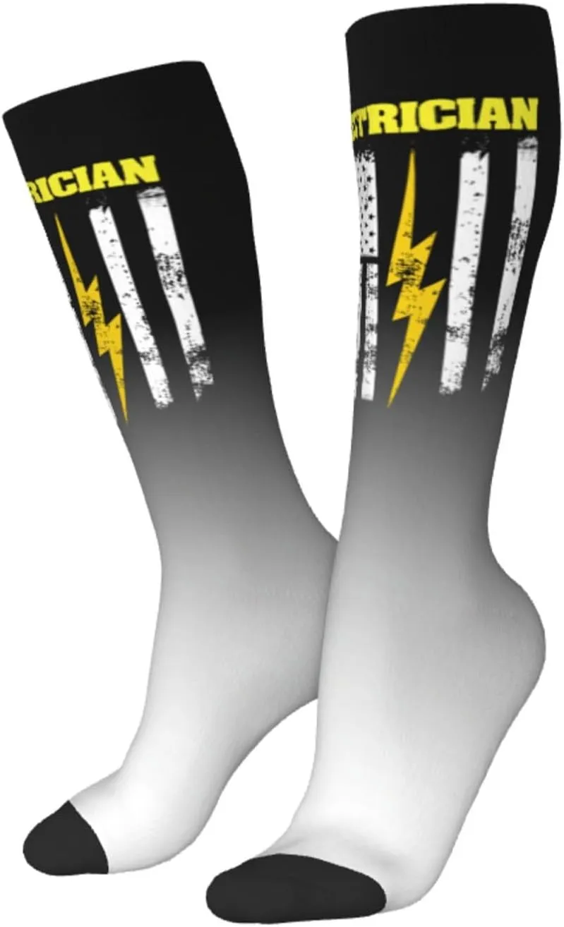 Electrician Usa Flag American Compression Socks For Women Men'S Fun Dress Socks - Funny Novelty Crew Socks