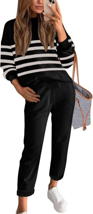 ETCYY NEW Women's Sweater Sets 2 Piece Outfits Lounge Sets with Knit Sweater Tops and Sweatpants