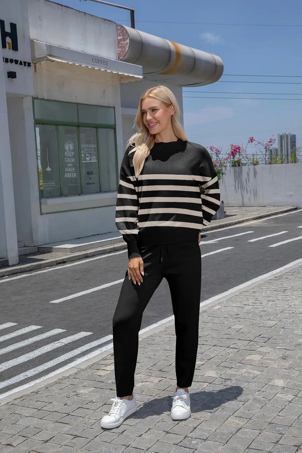 ETCYY NEW Women's Sweater Sets 2 Piece Outfits Lounge Sets with Knit Sweater Tops and Sweatpants