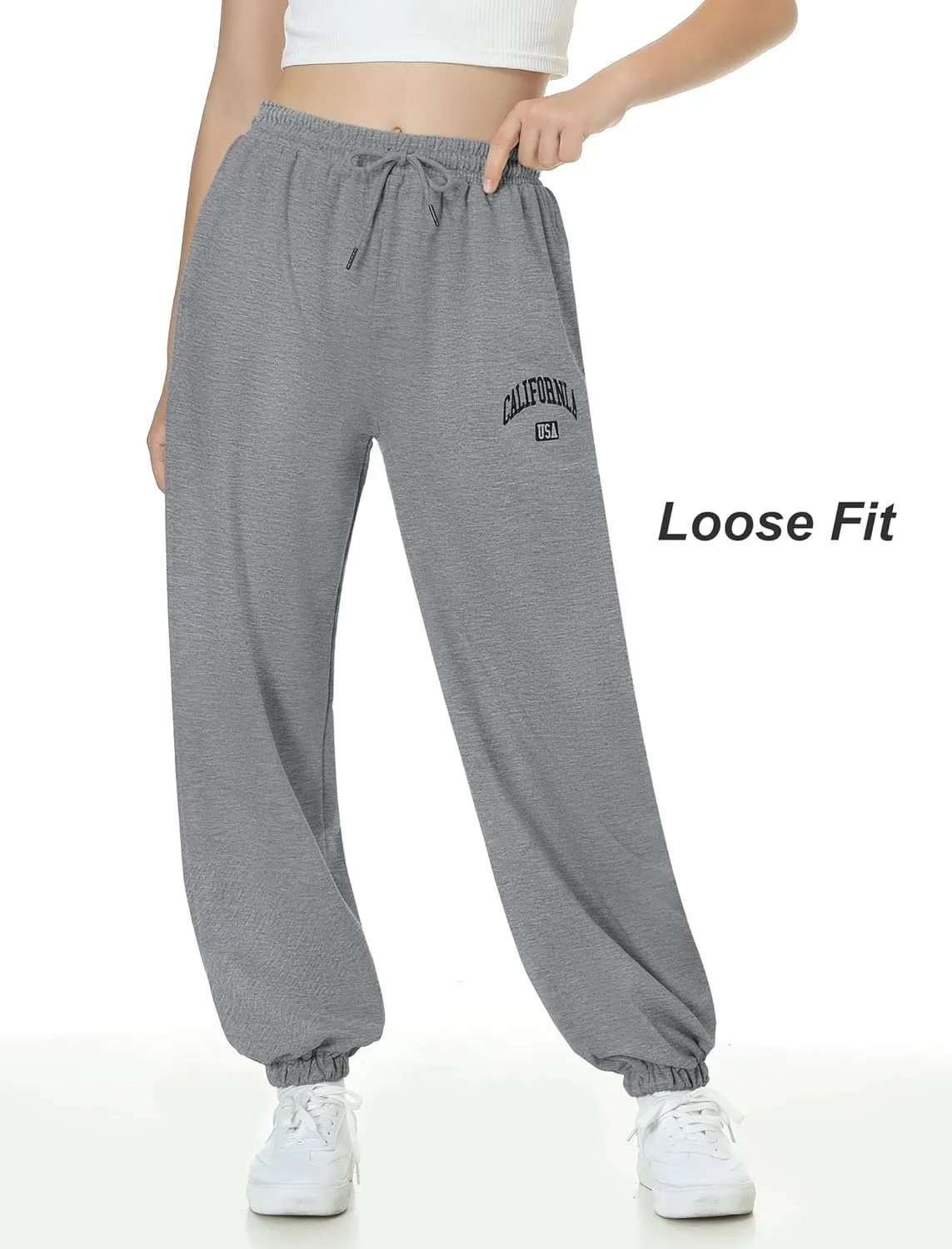EXARUS 3 Pack Girls Sweatpants Letter Graphic Print with Pockets Sweat Pants High Waisted Cute Joggers 6-14Y