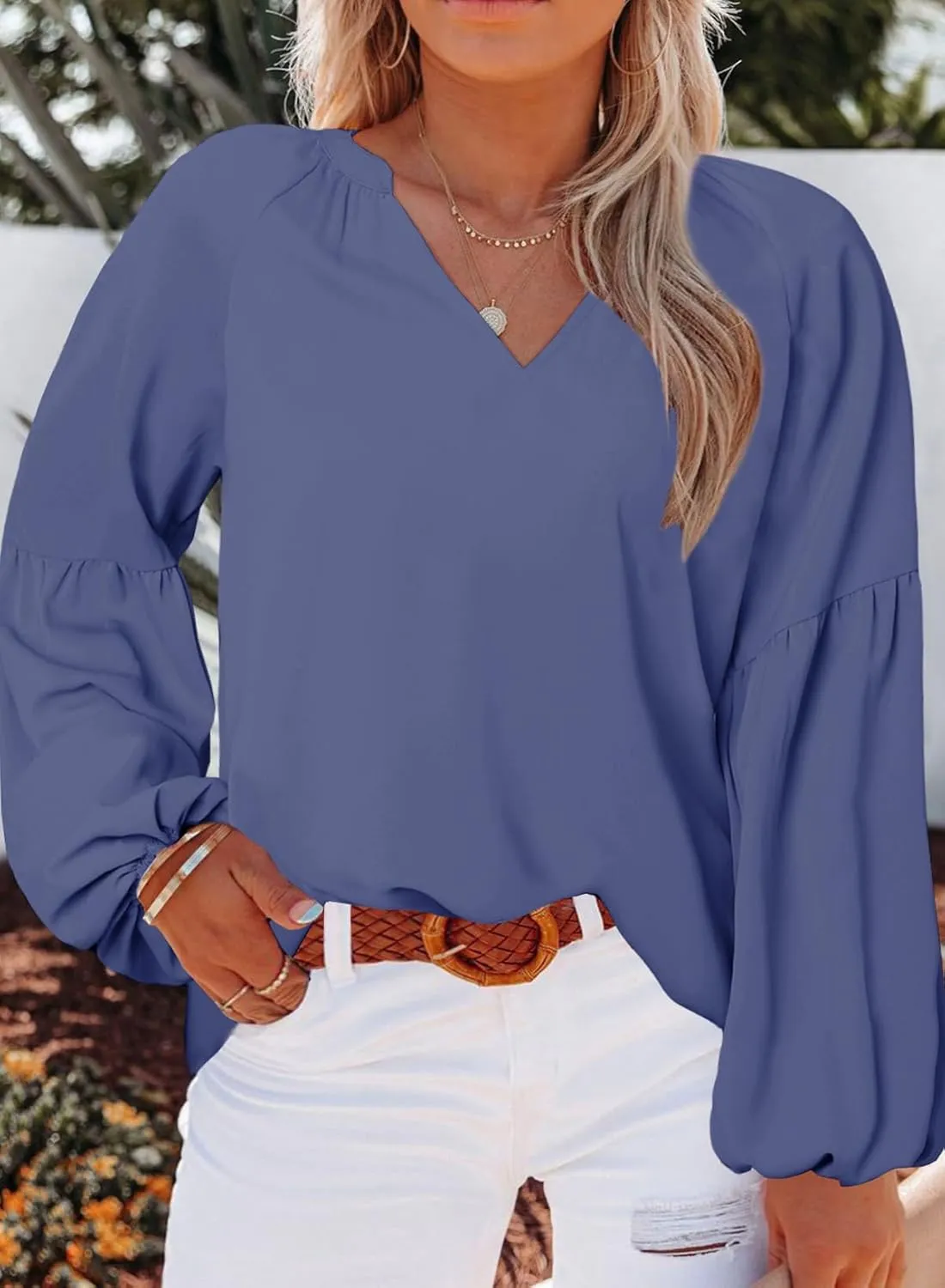 Eytino Women Plus Size Tops Summer V Neck Long Sleeve Button Down Pleated Business Work Blouse Shirts(1X-5X)