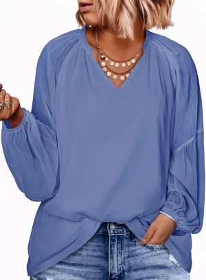 Eytino Women Plus Size Tops Summer V Neck Long Sleeve Button Down Pleated Business Work Blouse Shirts(1X-5X)