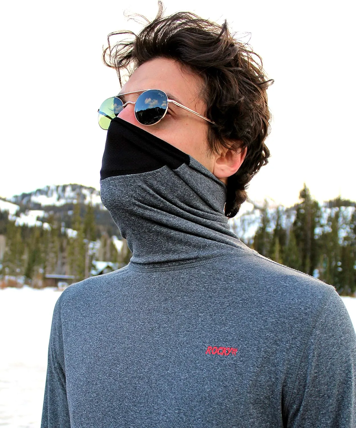 Face Mask Shirt - Mock Turtleneck (Gaiter-Neck Protection) Thermal Men & Women - Long Sleeve, High Coverage Base Layer