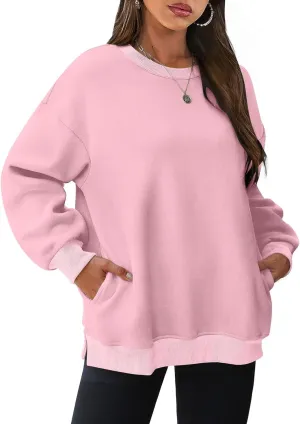 Fall Fashion For Women 2024 Oversized Long Sleeve Crewneck Sweatshirt Fleece Pullover Tops With Pockets Warm Outfits