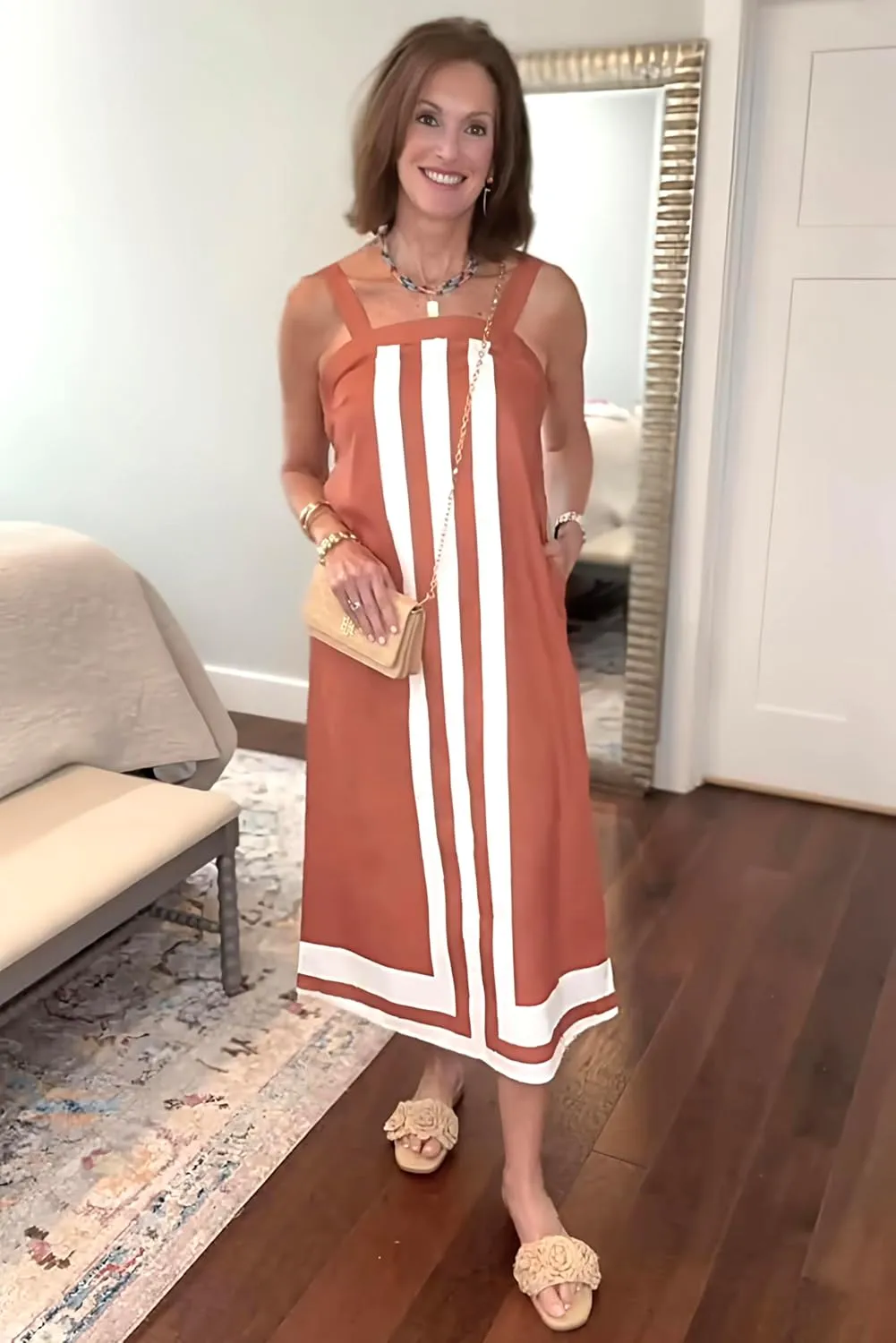 Fiona Jolin Womens Summer Maxi Dress Boho Striped Shoulder Strap Long Sundress Beach Cover Up Dress