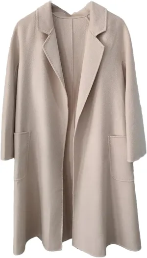 Fjnbbiot Double-Sided Wool Coat Women Long Autumn Winter Coat Elegant Notched Collar Double Breasted Wool Blend Over Coat