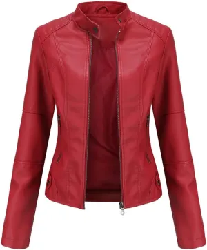 Fjnbbiot Leather Jacket Women Autumn Spring Moto Biker Zipper Jacket
