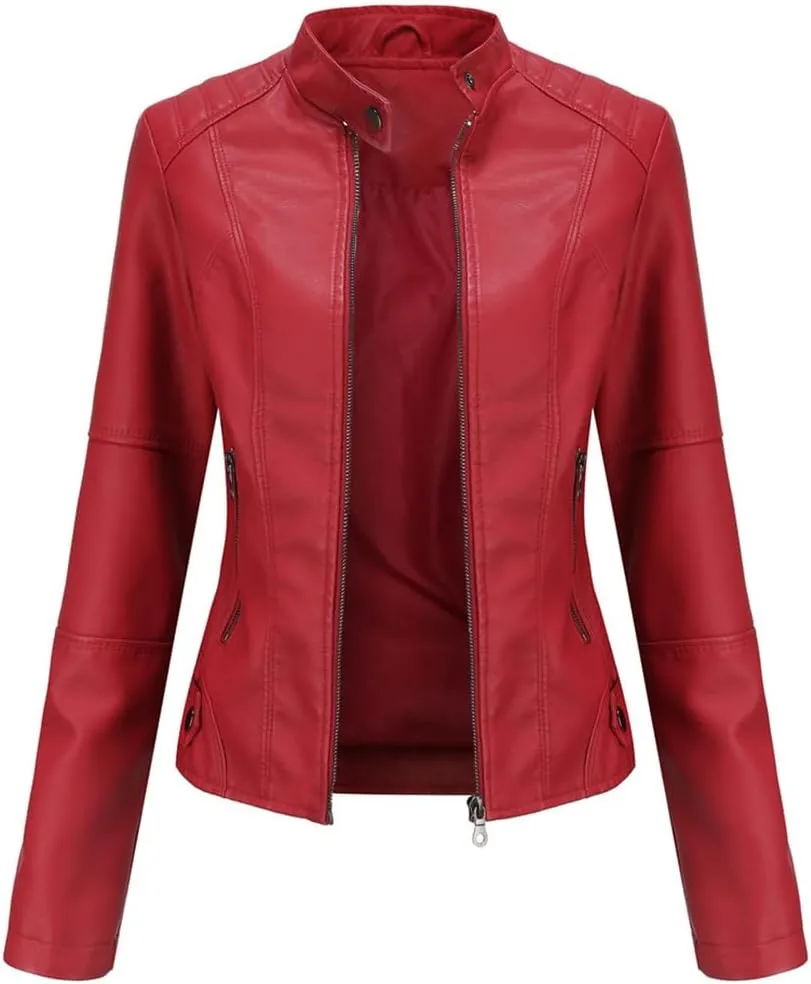 Fjnbbiot Leather Jacket Women Autumn Spring Moto Biker Zipper Jacket