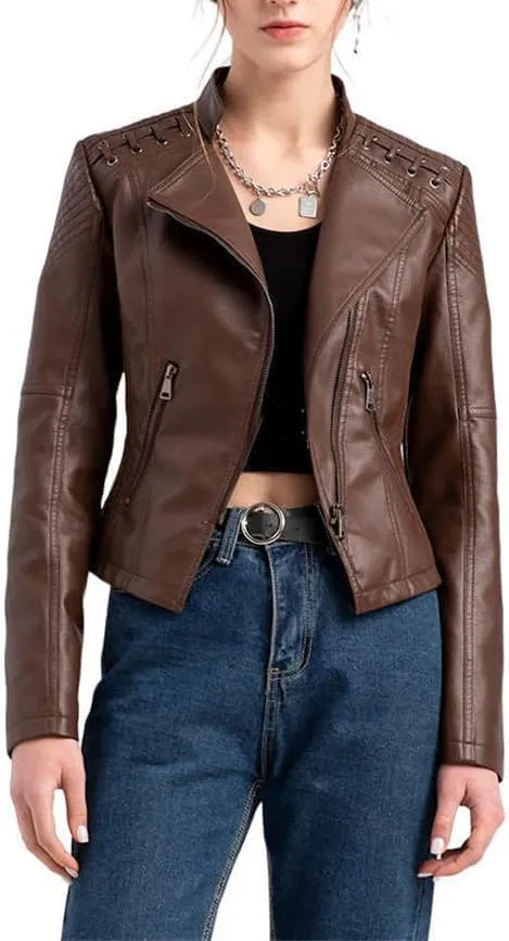 Fjnbbiot Spring Autumn Pu Faux Leather Jacket For Women Fashion Moto Biker Short Coats Luxury Casual Zipper Outerwears