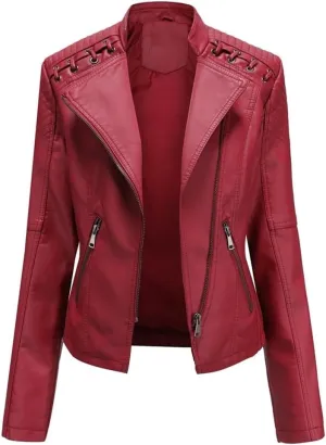 Fjnbbiot Spring Autumn Pu Faux Leather Jacket For Women Fashion Moto Biker Short Coats Luxury Casual Zipper Outerwears