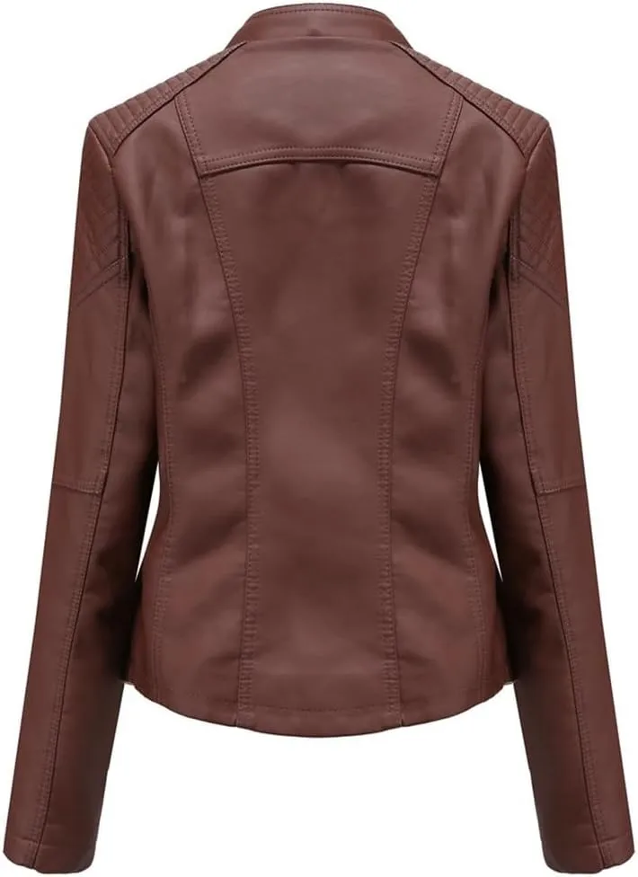 Fjnbbiot Spring Autumn Pu Faux Leather Jacket For Women Fashion Moto Biker Short Coats Luxury Casual Zipper Outerwears