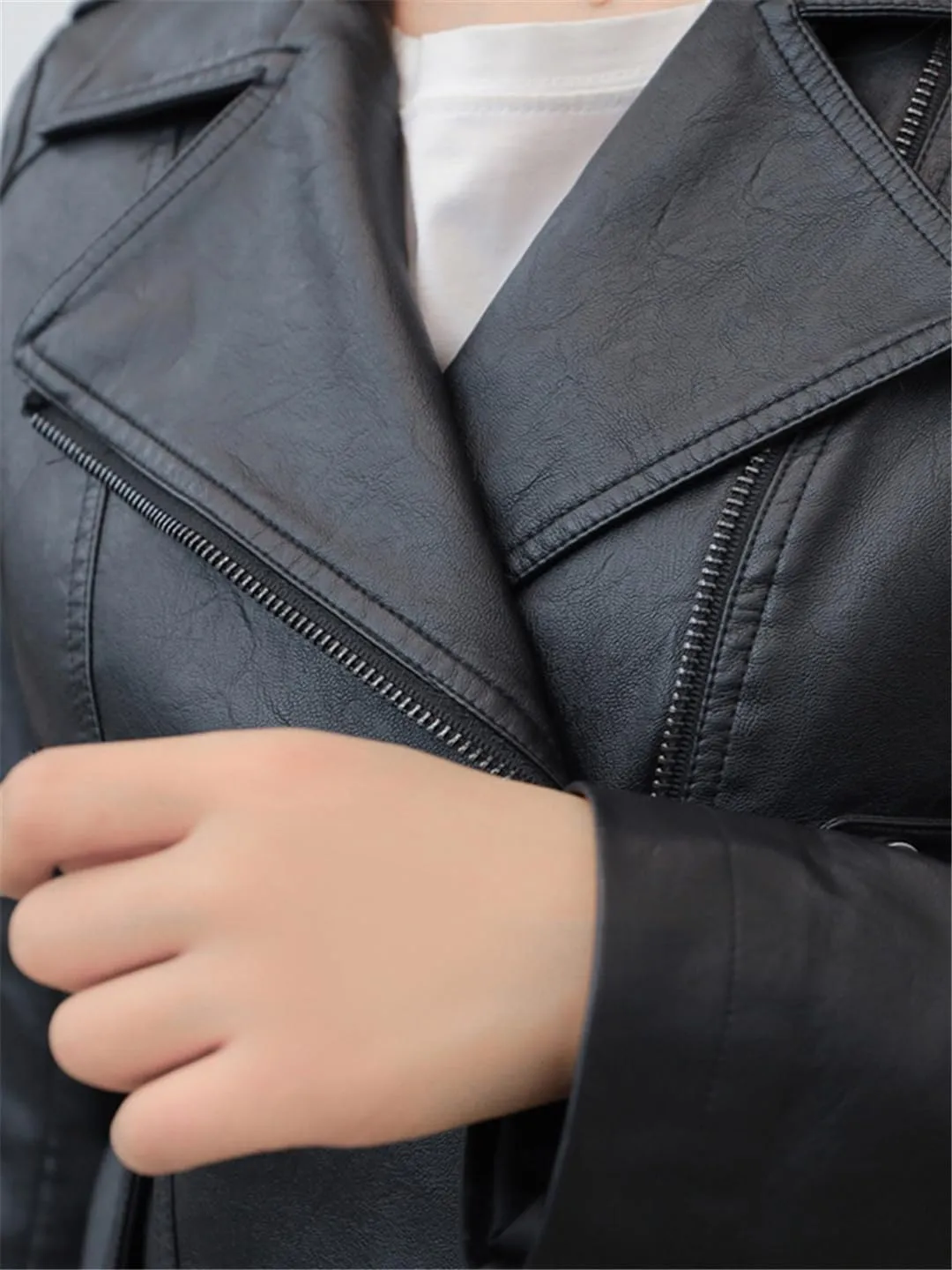 Fjnbbiot Women Classic Faux Leather Jacket Slim Short Coat Moto Biker Jackets Basic Outerwear
