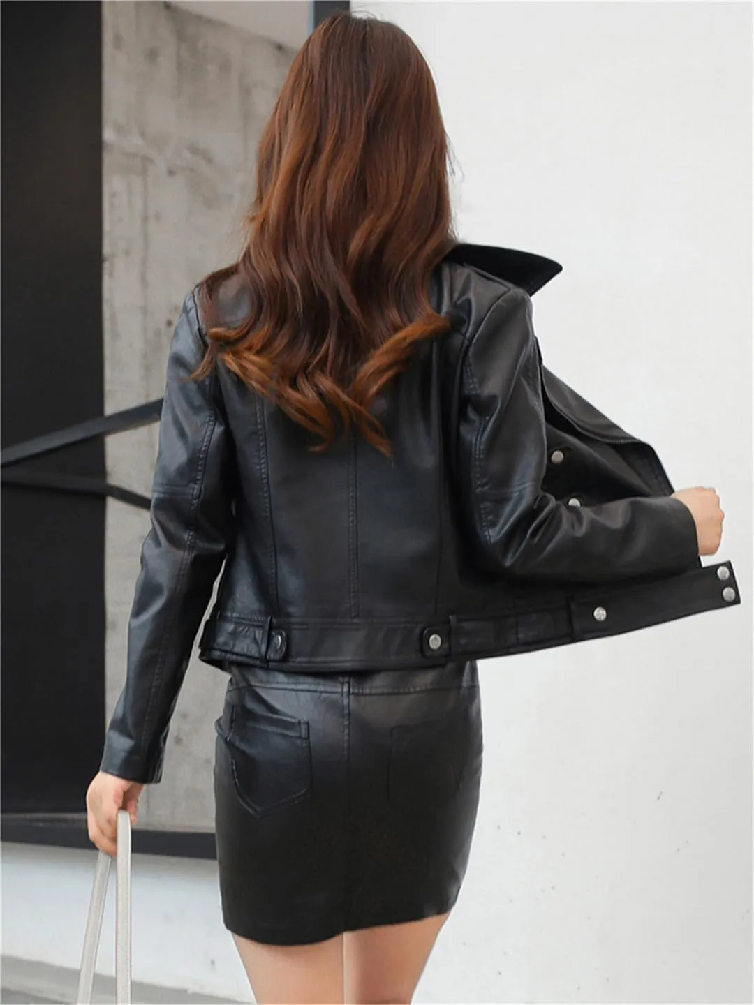 Fjnbbiot Women Classic Faux Leather Jacket Slim Short Coat Moto Biker Jackets Basic Outerwear