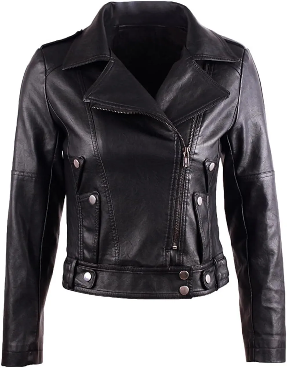 Fjnbbiot Women Classic Faux Leather Jacket Slim Short Coat Moto Biker Jackets Basic Outerwear
