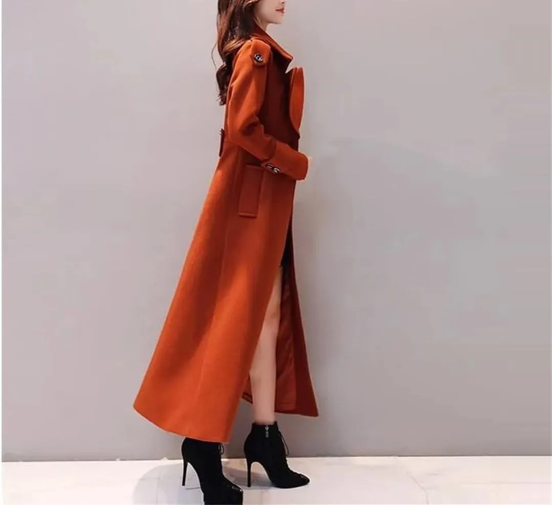 Fjnbbiot Women Outerwear Winter Clothing Fashion Warm Woolen Blends Slim Elegant Double Breasted Woolen Coat