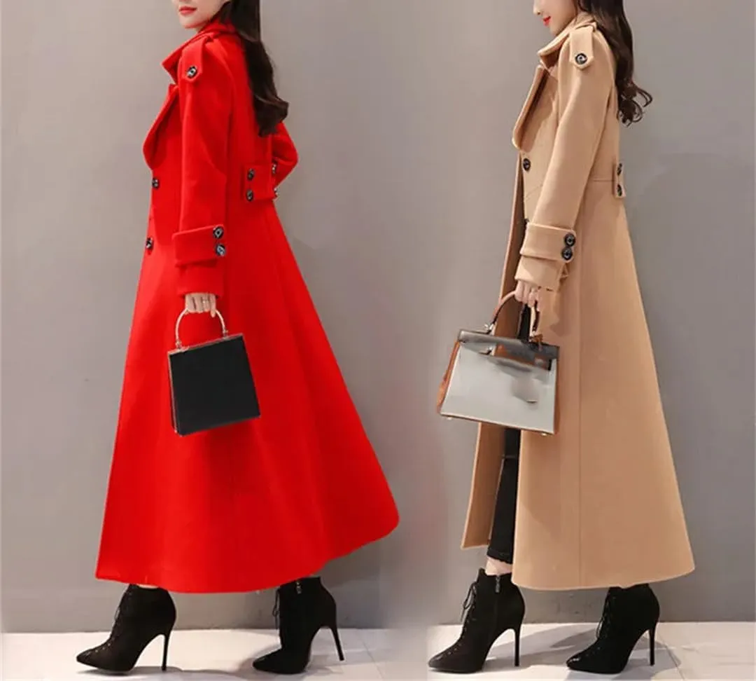 Fjnbbiot Women Outerwear Winter Clothing Fashion Warm Woolen Blends Slim Elegant Double Breasted Woolen Coat