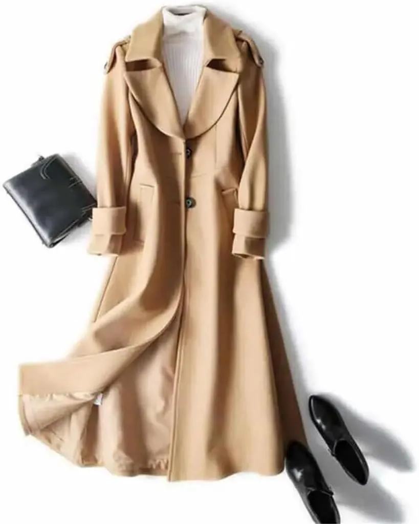 Fjnbbiot Women Outerwear Winter Clothing Fashion Warm Woolen Blends Slim Elegant Double Breasted Woolen Coat