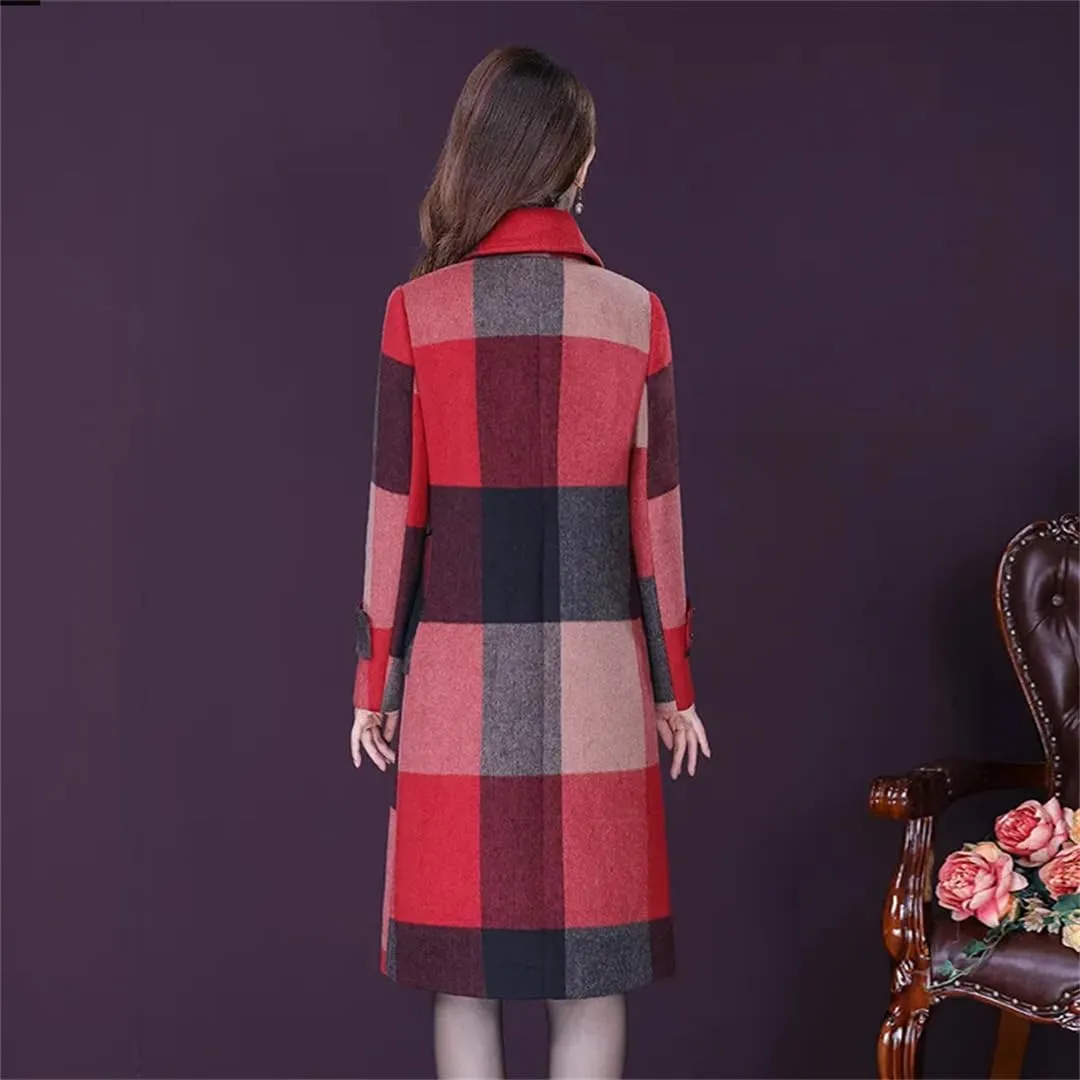 Fjnbbiot Women Wool Blends Coat Autumn Winter Fashion Thicken Warm Woolen Overcoat Slim Long Tops Outerwear
