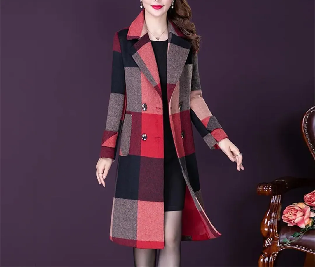 Fjnbbiot Women Wool Blends Coat Autumn Winter Fashion Thicken Warm Woolen Overcoat Slim Long Tops Outerwear