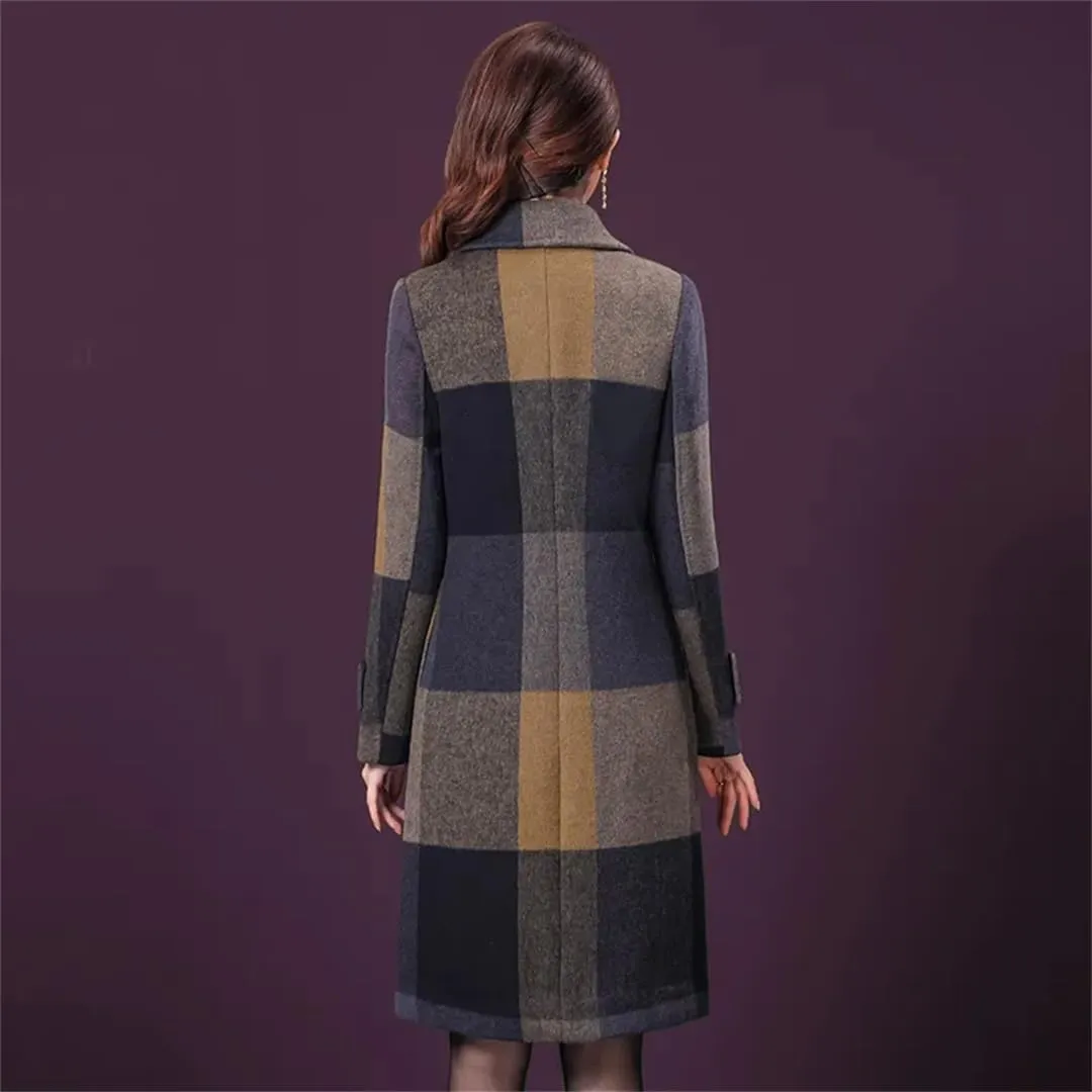 Fjnbbiot Women Wool Blends Coat Autumn Winter Fashion Thicken Warm Woolen Overcoat Slim Long Tops Outerwear
