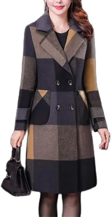 Fjnbbiot Women Wool Blends Coat Autumn Winter Fashion Thicken Warm Woolen Overcoat Slim Long Tops Outerwear