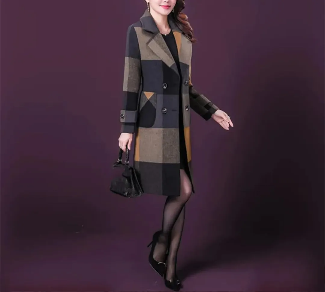 Fjnbbiot Women Wool Blends Coat Autumn Winter Fashion Thicken Warm Woolen Overcoat Slim Long Tops Outerwear