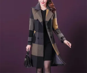 Fjnbbiot Women Wool Blends Coat Autumn Winter Fashion Thicken Warm Woolen Overcoat Slim Long Tops Outerwear