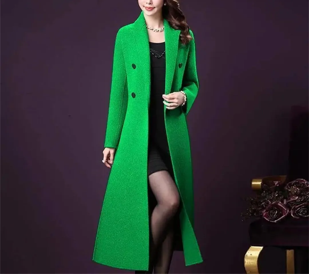 Fjnbbiot Woolen Jacket Women's Long Slim Chic Thick Wool Overcoat Autumn Winter Warm Wool Blend Over Coat Trench Coats