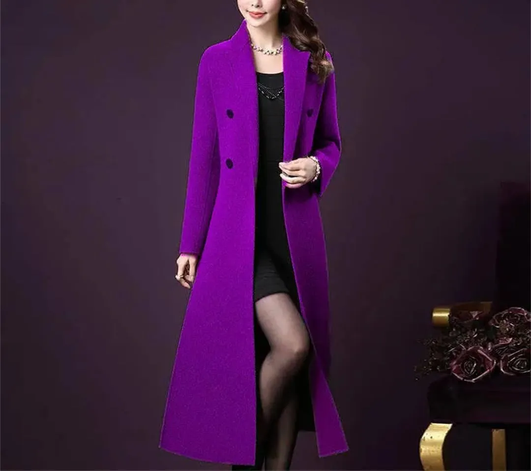 Fjnbbiot Woolen Jacket Women's Long Slim Chic Thick Wool Overcoat Autumn Winter Warm Wool Blend Over Coat Trench Coats