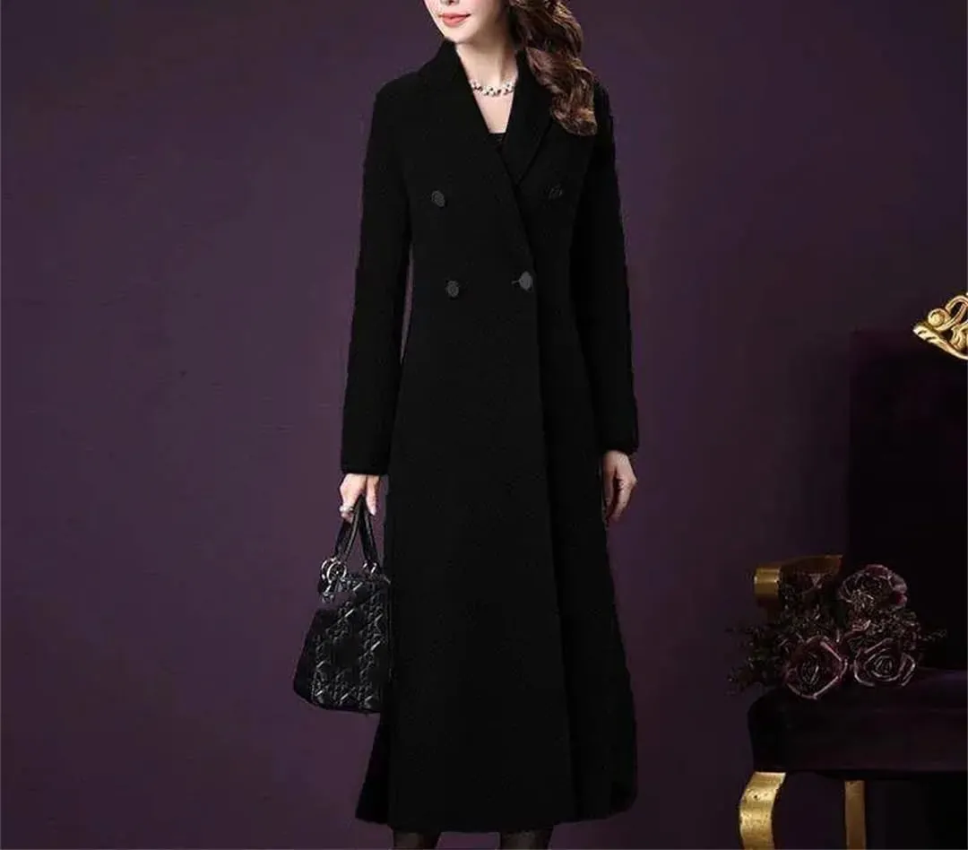 Fjnbbiot Woolen Jacket Women's Long Slim Chic Thick Wool Overcoat Autumn Winter Warm Wool Blend Over Coat Trench Coats