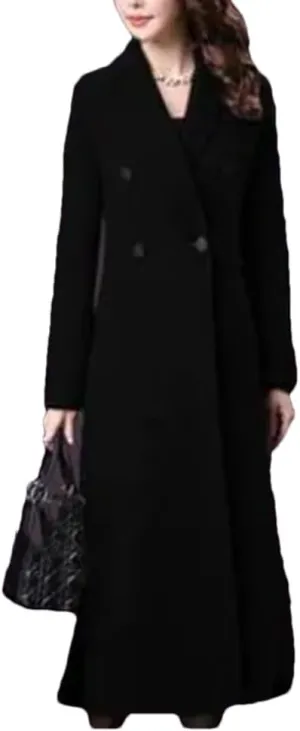 Fjnbbiot Woolen Jacket Women's Long Slim Chic Thick Wool Overcoat Autumn Winter Warm Wool Blend Over Coat Trench Coats