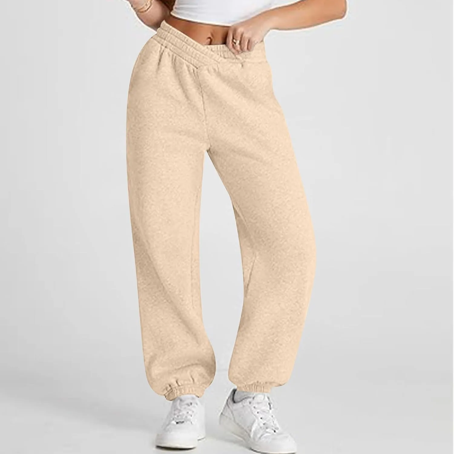 Fleece Joggers for Women Cute Y2k Baggy Sweatpants Casual Crossover High Waisted Athletic Jogger Pants with Pockets