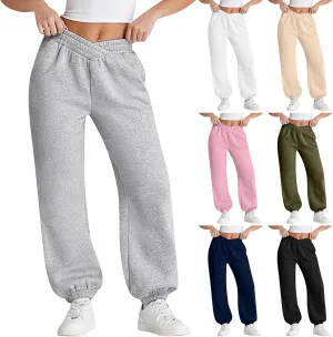 Fleece Joggers for Women Cute Y2k Baggy Sweatpants Casual Crossover High Waisted Athletic Jogger Pants with Pockets
