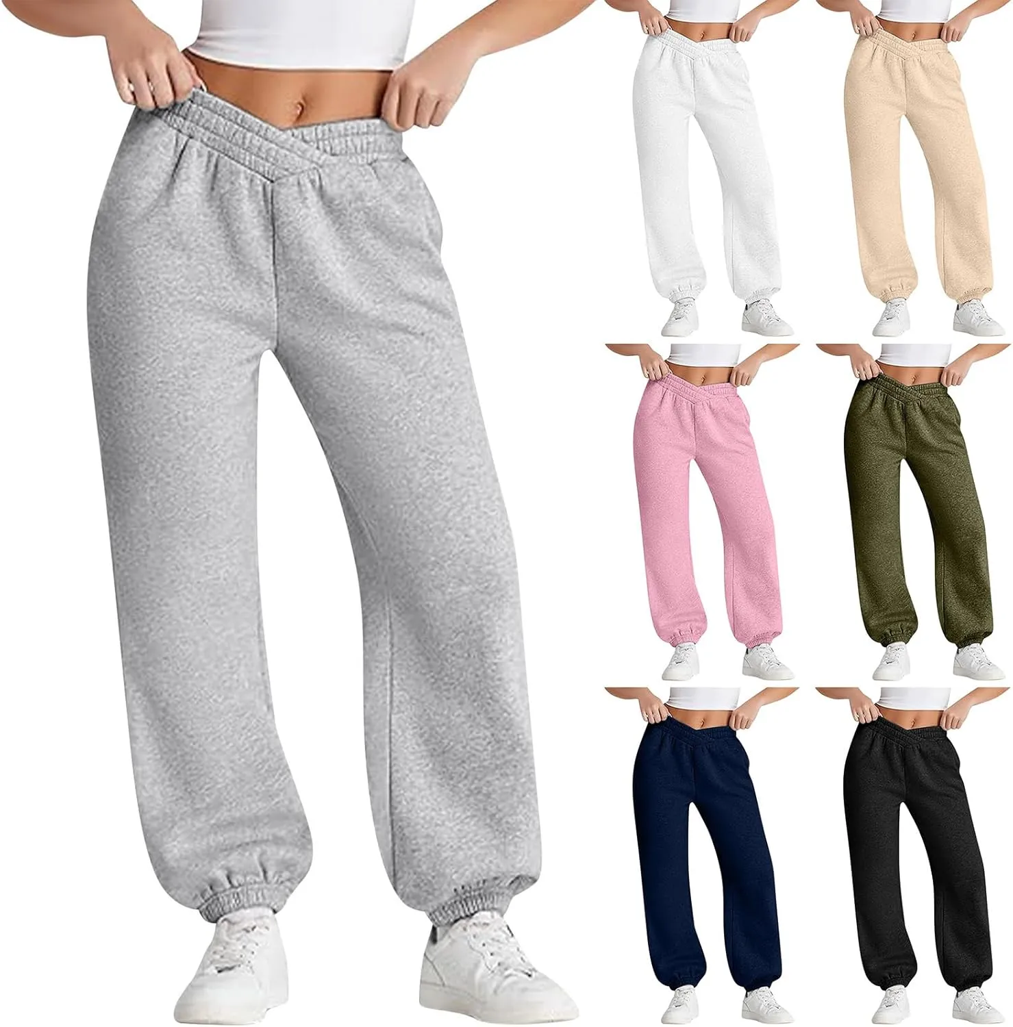 Fleece Joggers for Women Cute Y2k Baggy Sweatpants Casual Crossover High Waisted Athletic Jogger Pants with Pockets